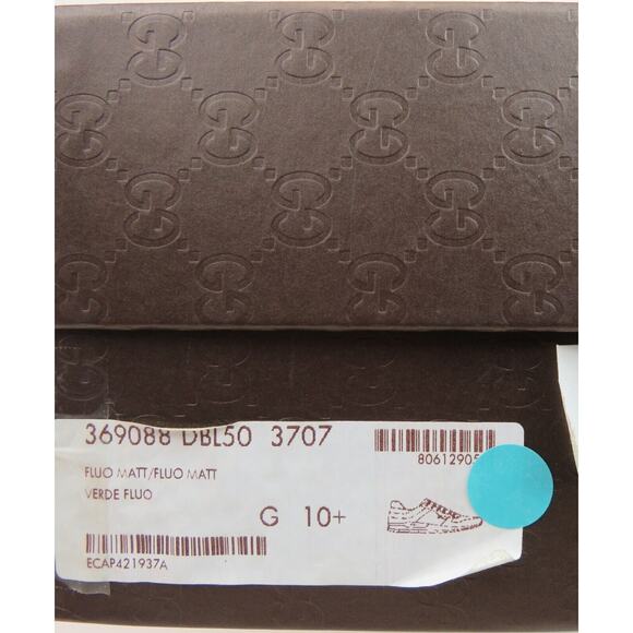 NIB GUCCI NEON GREEN LEATHER 369088 IPANEMA LOGO RUNNING SNEAKERS 10.5 US 11.5 main image 10